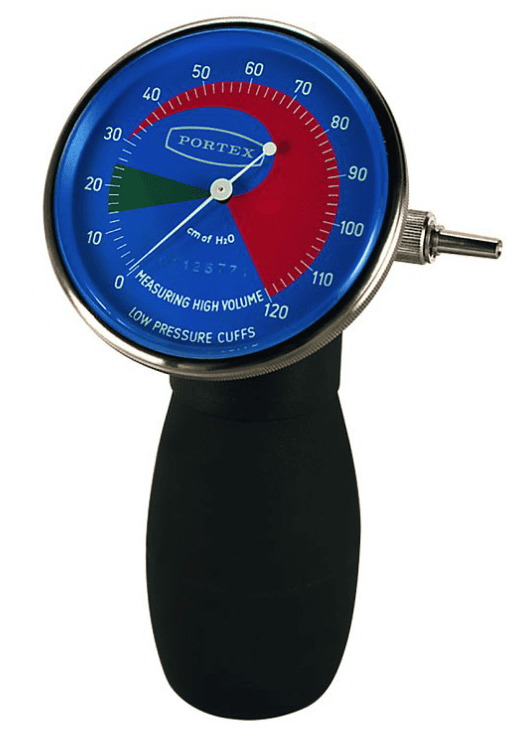 Portex high-pressure cuff manometer used in veterinary intubation procedures.